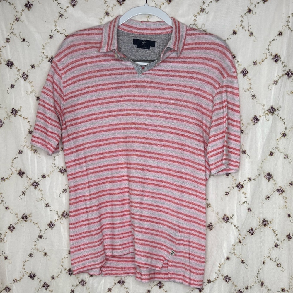 Ermenegildo Zegna Red and Gray Striped Polo Shirt